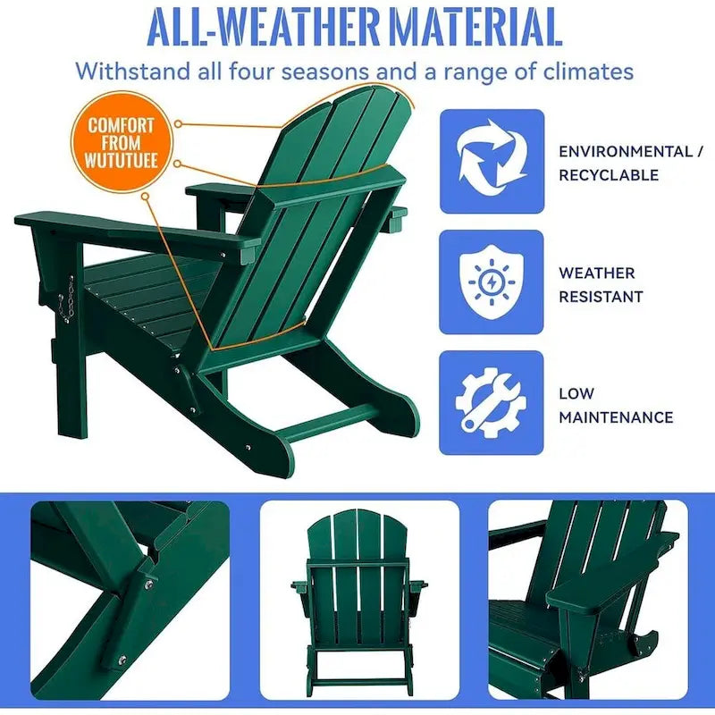 Outdoor Foldable Chair With Wide Armrests, Ergonomic Adirondack