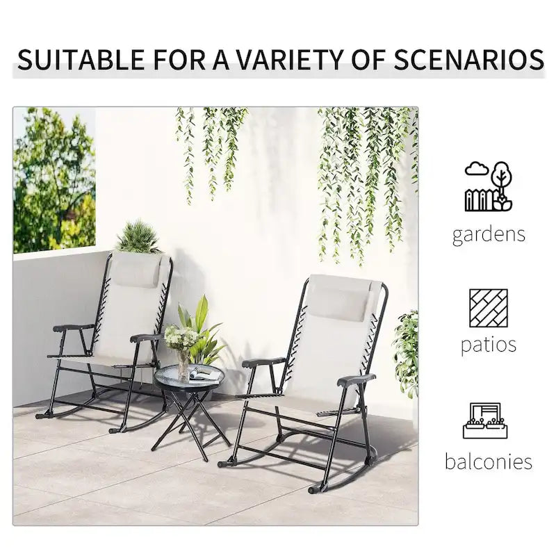Outsunny 3 Piece Outdoor Rocking Chair Set with Glass Coffee Table