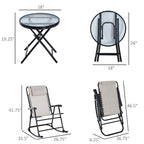 Outsunny 3 Piece Outdoor Rocking Chair Set with Glass Coffee Table