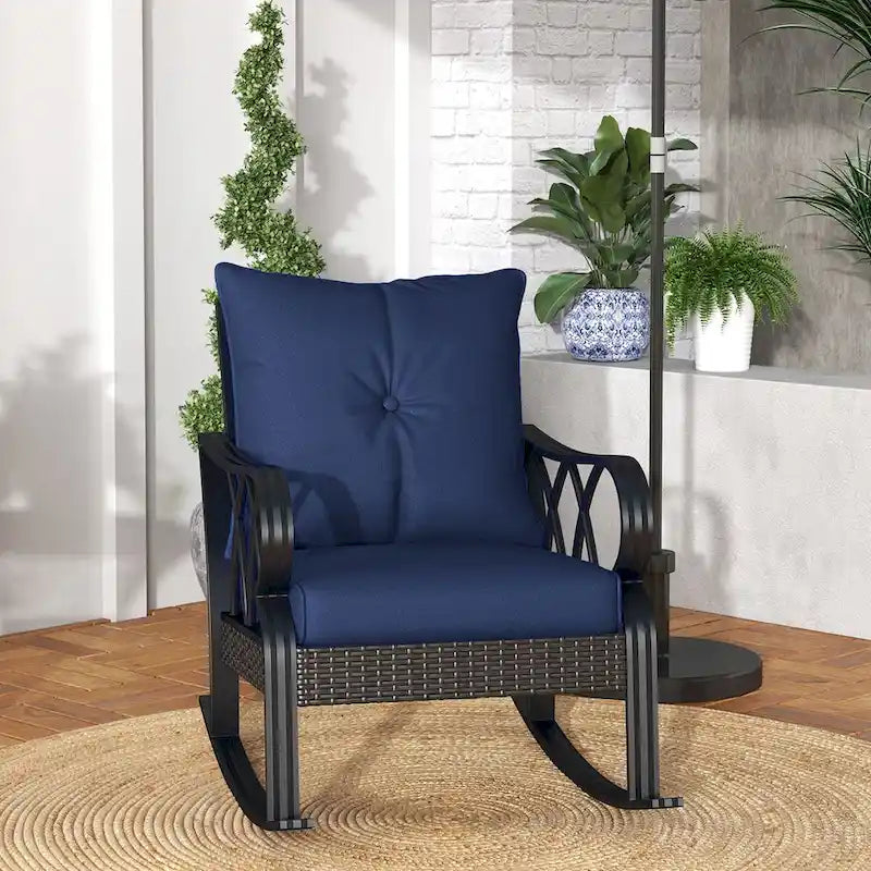 Outdoor Wicker Rocking Chair, with Padded Cushions & Armrest