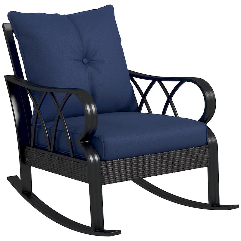 Outdoor Wicker Rocking Chair, with Padded Cushions & Armrest