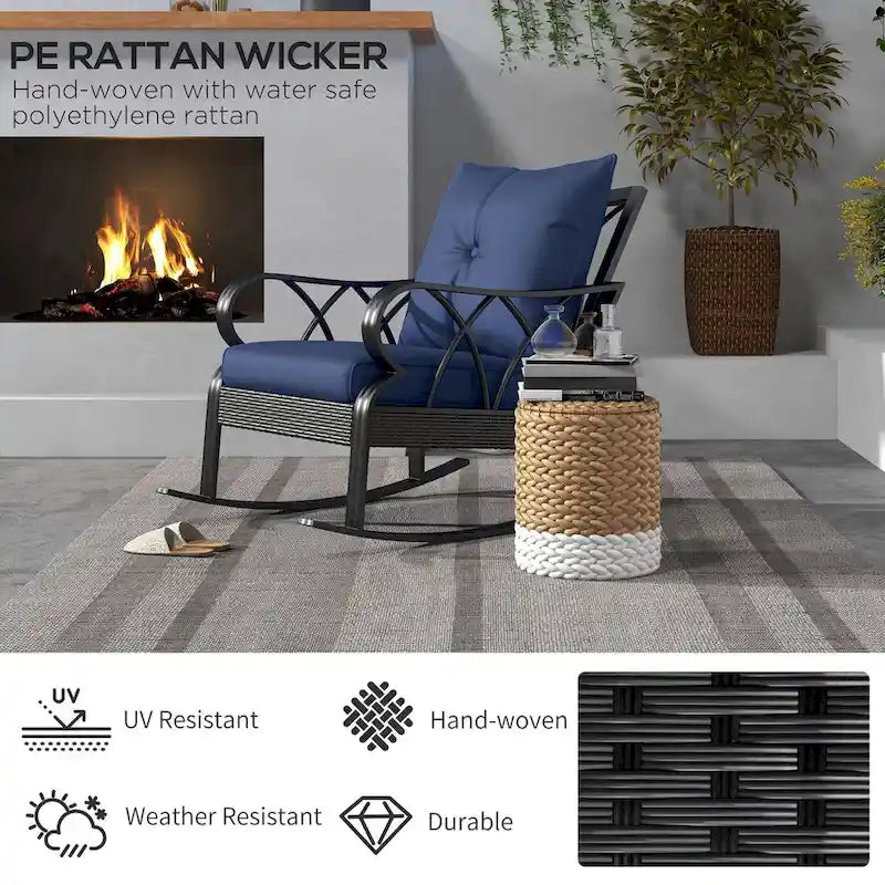 Outdoor Wicker Rocking Chair, with Padded Cushions & Armrest