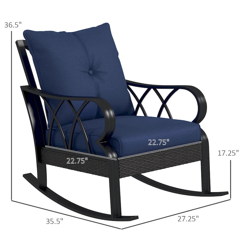 Outdoor Wicker Rocking Chair, with Padded Cushions & Armrest
