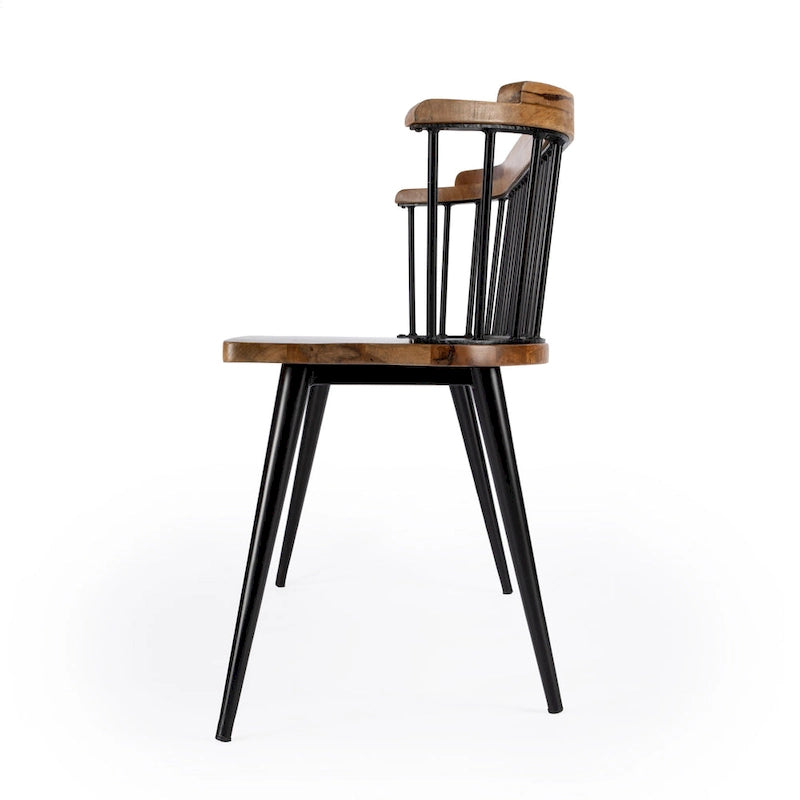 Spindle Back Bench - Solid Mango Wood & Iron Frame, 48.25" Wide, Rustic Modern Industrial Style