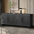 Carved Flower Door Large Storage Cabinet With Metal Handle Suitable For Living Room, Kitchen, Entryway