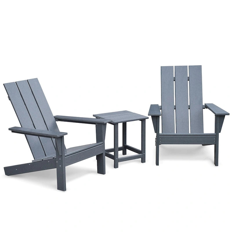 3Pcs Outdoor Adirondack Chairs,Patio Lawn Chairs with Side Table,for Deck Garden Backyard Balcony, Grey
