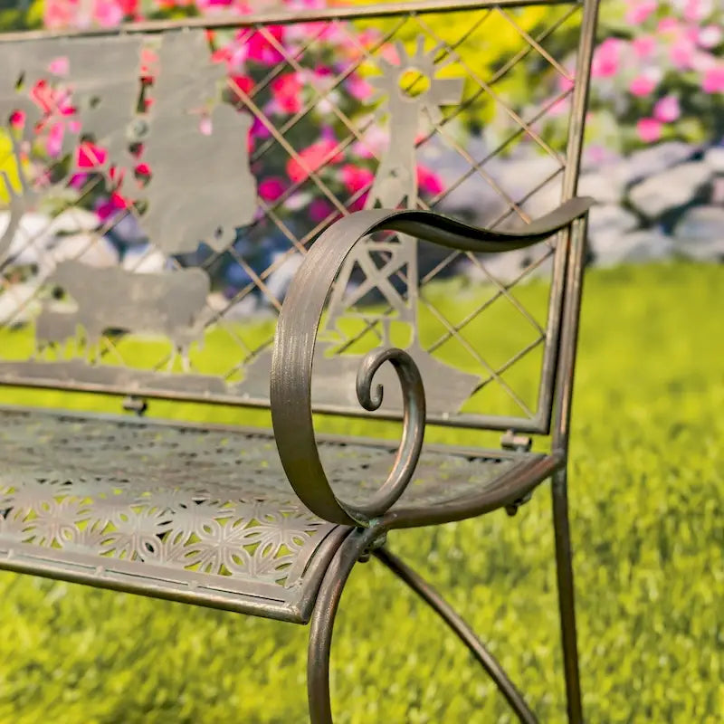 Rectangular Outdoor Bench with Cow & Windmill Silhouette  Strasburg  - 43.7  L x 20.47  W x 37.01  H