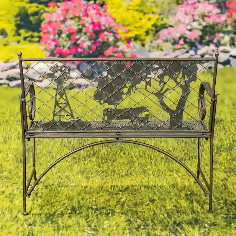 Rectangular Outdoor Bench with Cow & Windmill Silhouette  Strasburg  - 43.7  L x 20.47  W x 37.01  H