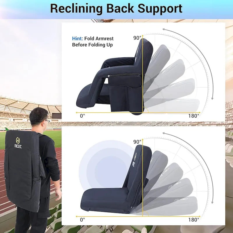 Wide Stadium Seating for bleachers, Bleacher Seats with Back Support, Floor Chairs, 5 Reclining Positions