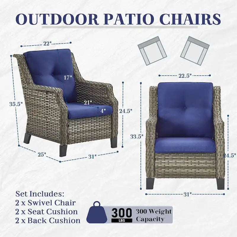 Gymojoy Patio Club Chair Wicker Chairs with Side Table - Grey