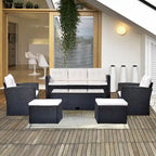6-Piece Outdoor Patio Furniture Sets Wicker Rattan Sectional Couch Sofa Set with Coffee Table