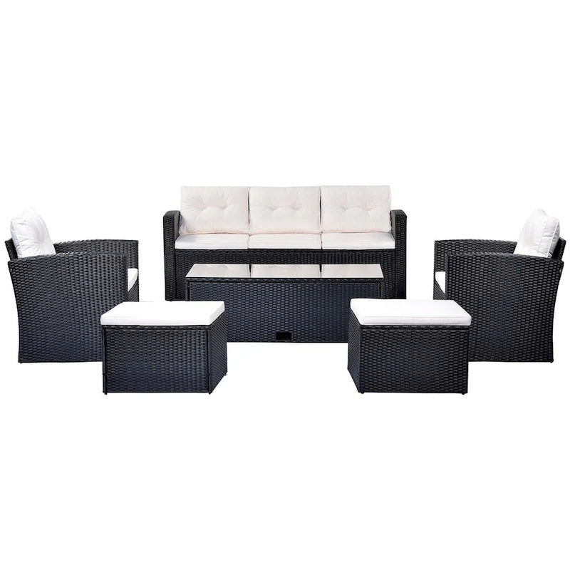 6-Piece Outdoor Patio Furniture Sets Wicker Rattan Sectional Couch Sofa Set with Coffee Table