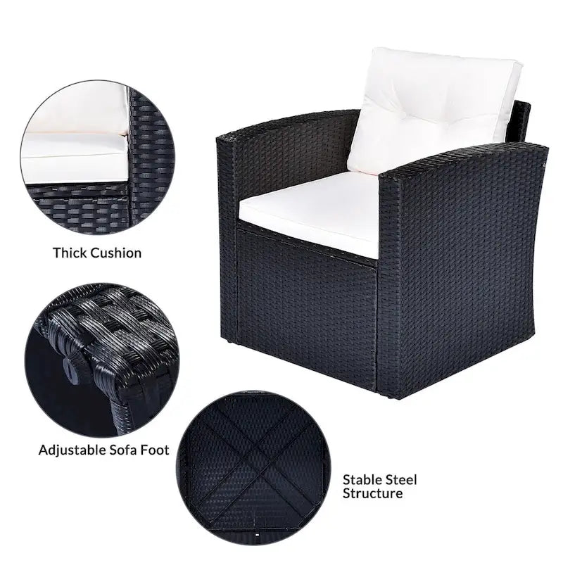 6-Piece Outdoor Patio Furniture Sets Wicker Rattan Sectional Couch Sofa Set with Coffee Table