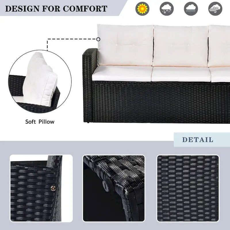 6-Piece Outdoor Patio Furniture Sets Wicker Rattan Sectional Couch Sofa Set with Coffee Table