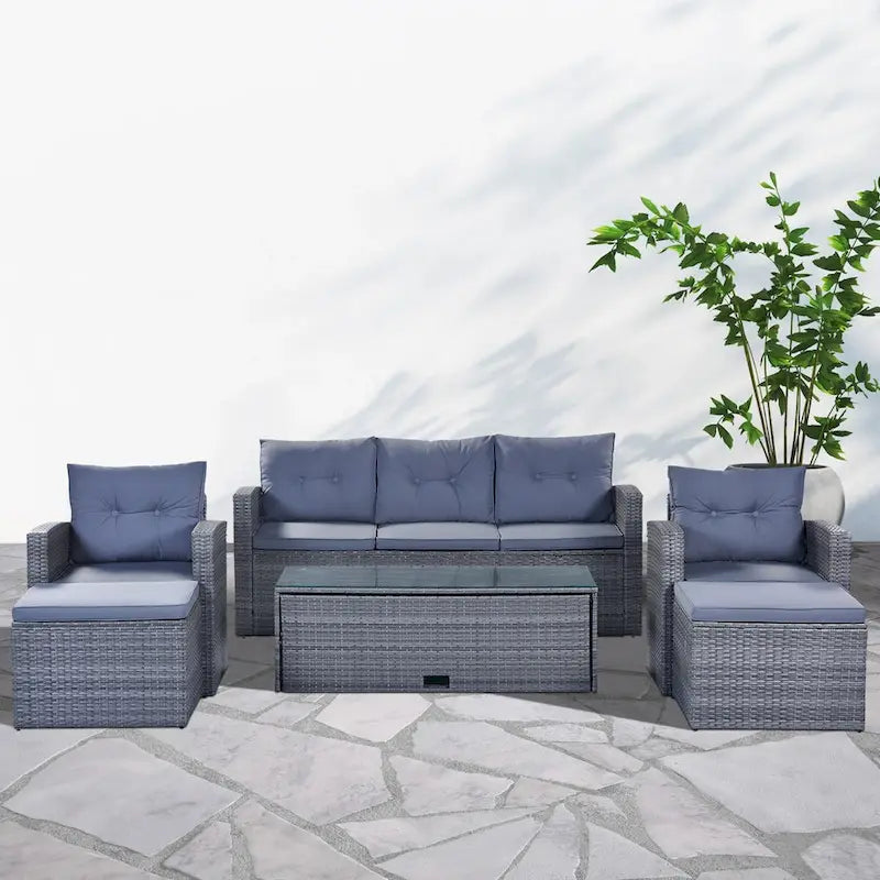 6-Piece Outdoor Patio Furniture Sets Wicker Rattan Sectional Couch Sofa Set with Coffee Table