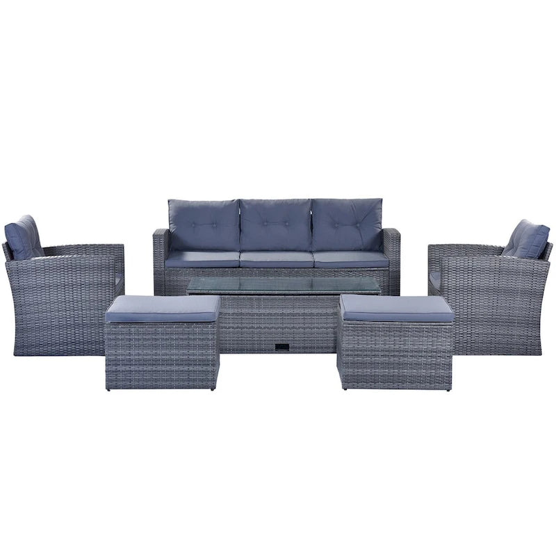 6-Piece Outdoor Patio Furniture Sets Wicker Rattan Sectional Couch Sofa Set with Coffee Table