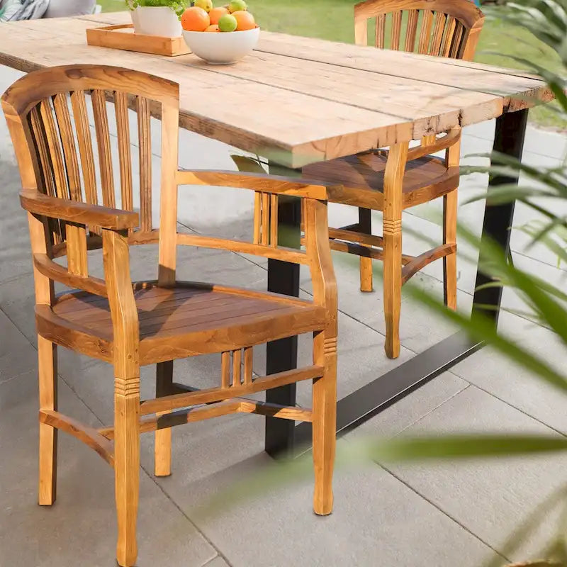 Chic Teak 7 Piece Teak Wood Sun Table/Chair Set With Cushions