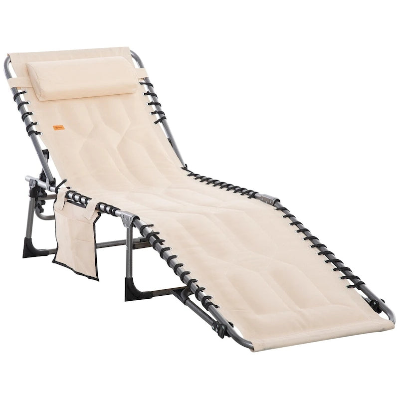 Patio Padded Folding Chaise Lounge Chair, Outdoor 6-Level Reclining Camping Tanning Chair with Headrest