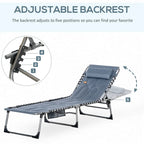 Patio Padded Folding Chaise Lounge Chair, Outdoor 6-Level Reclining Camping Tanning Chair with Headrest