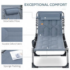 Patio Padded Folding Chaise Lounge Chair, Outdoor 6-Level Reclining Camping Tanning Chair with Headrest