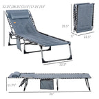 Patio Padded Folding Chaise Lounge Chair, Outdoor 6-Level Reclining Camping Tanning Chair with Headrest