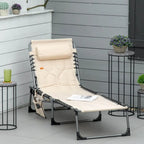 Patio Padded Folding Chaise Lounge Chair, Outdoor 6-Level Reclining Camping Tanning Chair with Headrest