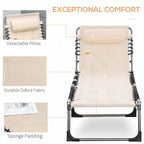 Patio Padded Folding Chaise Lounge Chair, Outdoor 6-Level Reclining Camping Tanning Chair with Headrest