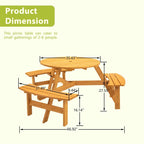 6-Person Circular Outdoor Wooden Picnic Table,Natural