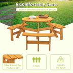 6-Person Circular Outdoor Wooden Picnic Table,Natural