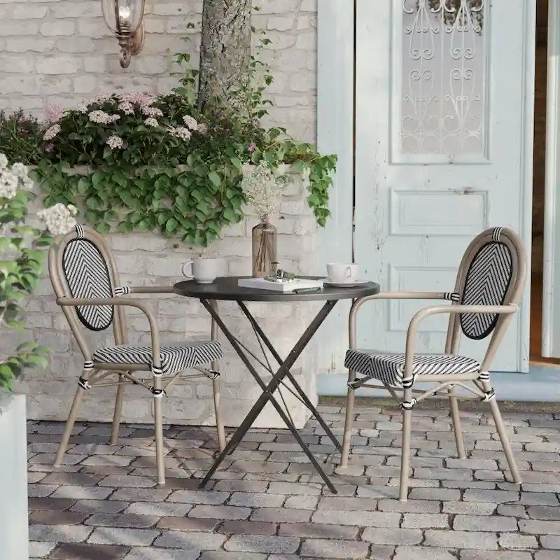 2 Pack All-Weather Commercial Paris Chairs with Arms and metal Frames - N/A