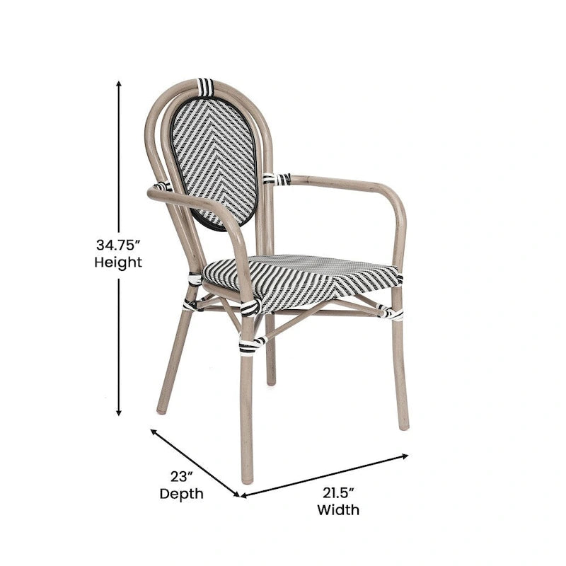 2 Pack All-Weather Commercial Paris Chairs with Arms and metal Frames - N/A