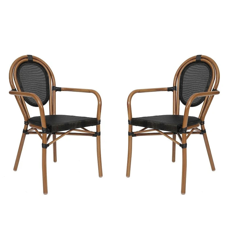 2 Pack All-Weather Commercial Paris Chairs with Arms and metal Frames - N/A