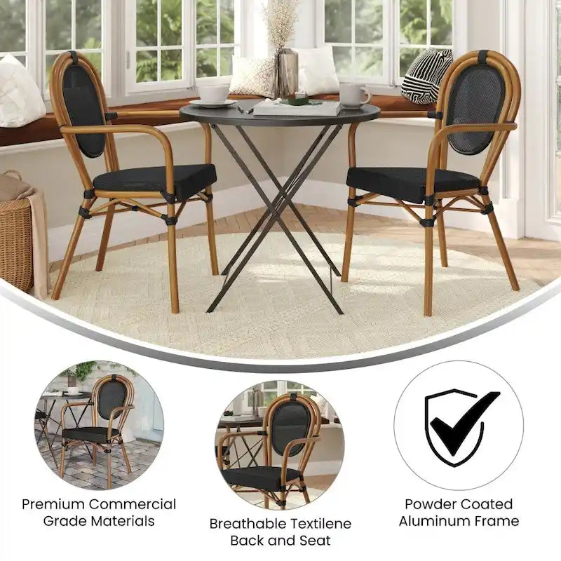 2 Pack All-Weather Commercial Paris Chairs with Arms and metal Frames - N/A