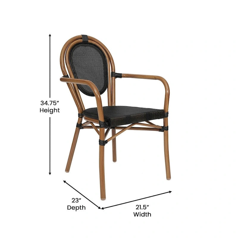 2 Pack All-Weather Commercial Paris Chairs with Arms and metal Frames - N/A