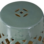 Patio Decorative End Table, Ceramic Garden Table with Woven Lattice Design & Glazed Strong Materials, Green