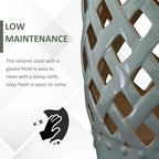 Patio Decorative End Table, Ceramic Garden Table with Woven Lattice Design & Glazed Strong Materials, Green