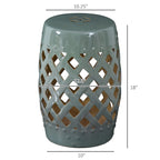 Patio Decorative End Table, Ceramic Garden Table with Woven Lattice Design & Glazed Strong Materials, Green