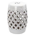 Patio Decorative End Table, Ceramic Garden Table with Woven Lattice Design & Glazed Strong Materials, Green