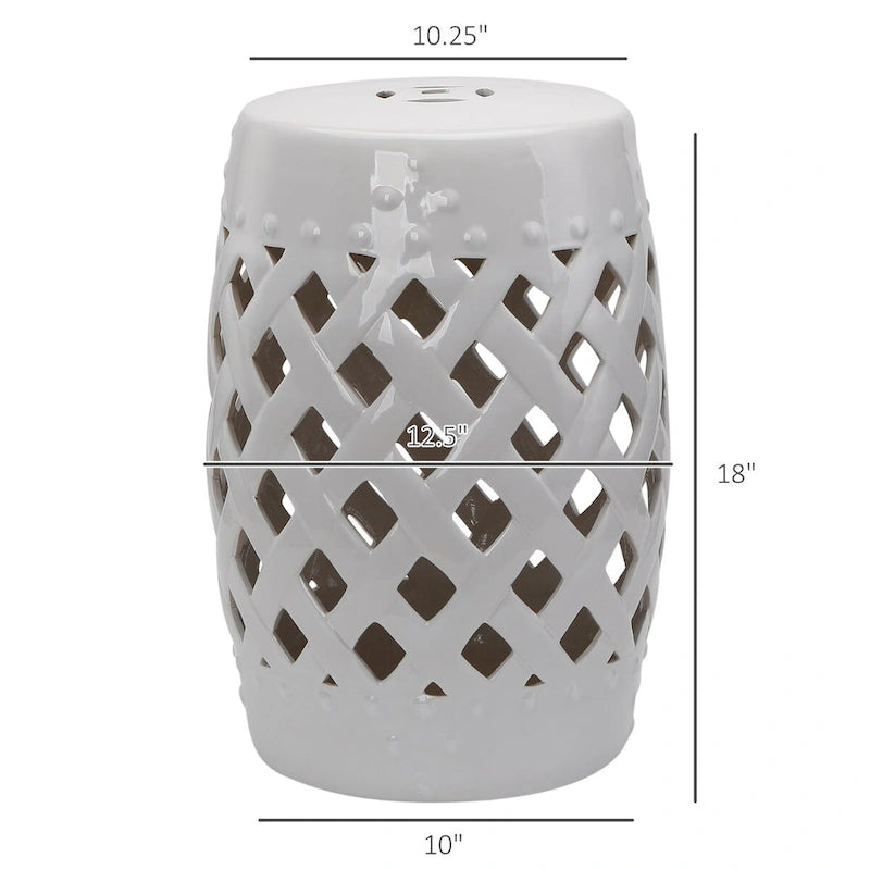 Patio Decorative End Table, Ceramic Garden Table with Woven Lattice Design & Glazed Strong Materials, Green