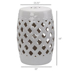 Patio Decorative End Table, Ceramic Garden Table with Woven Lattice Design & Glazed Strong Materials, Green