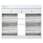 2-Tier Shoe Rack Cabinet with 4 Flip Drawers White Free Standing Storage Organizer 50.7W x 42.5H Modern Minimalist