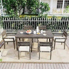 7 Patio Dining Set, Acacia Wood Rectangular Outdoor Dining Table with Chairs