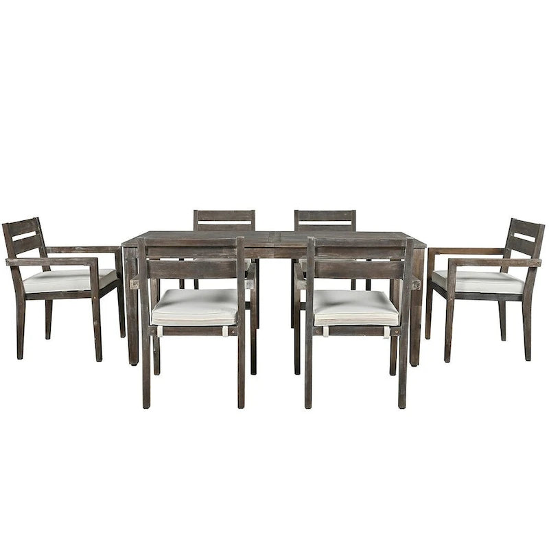 7 Patio Dining Set, Acacia Wood Rectangular Outdoor Dining Table with Chairs