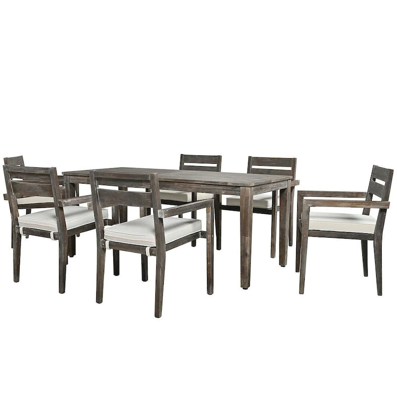 7 Patio Dining Set, Acacia Wood Rectangular Outdoor Dining Table with Chairs