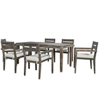 7 Patio Dining Set, Acacia Wood Rectangular Outdoor Dining Table with Chairs