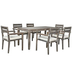 7 Patio Dining Set, Acacia Wood Rectangular Outdoor Dining Table with Chairs