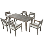 7 Patio Dining Set, Acacia Wood Rectangular Outdoor Dining Table with Chairs
