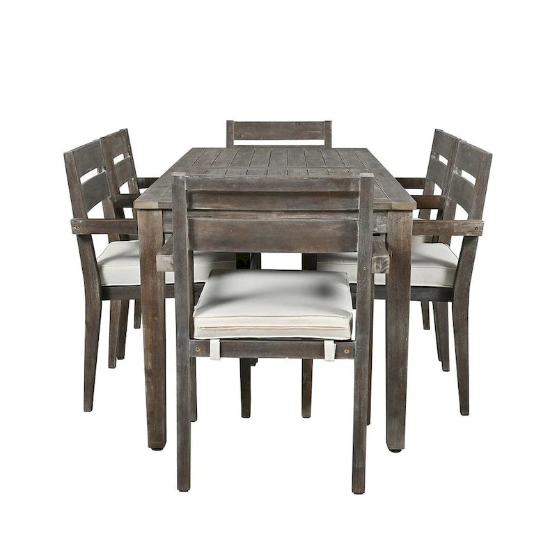 7 Patio Dining Set, Acacia Wood Rectangular Outdoor Dining Table with Chairs