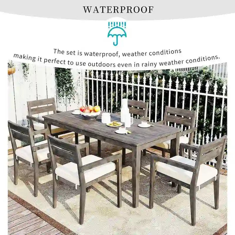 7 Patio Dining Set, Acacia Wood Rectangular Outdoor Dining Table with Chairs