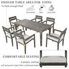 7 Patio Dining Set, Acacia Wood Rectangular Outdoor Dining Table with Chairs